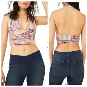 Free People Printed Heather Halter Top In Lilac Combo Size M